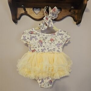 Baby Girl Winnie The Pooh Tulle Skirt Onesie 3-6 Months With Bow Headband